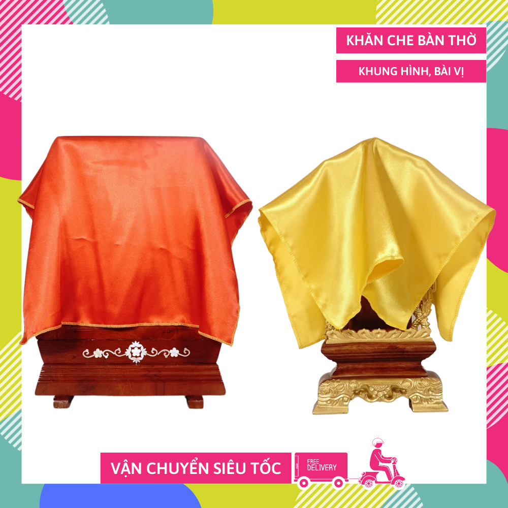 Khăn che Khung hình, tấm vải che bài vị, hình thờ cúng vàng đỏ - Nhiều cỡ