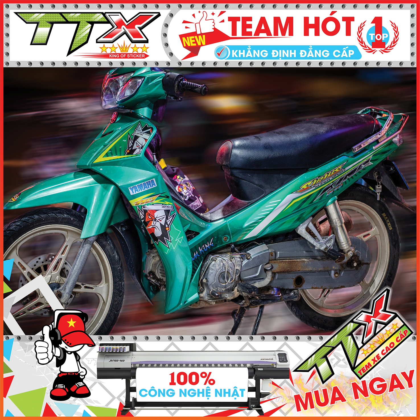 Tem chế sirius king , Team rời sirius dán xe màu xanh đen siêu đẹp , Shop TTX Tem sirius