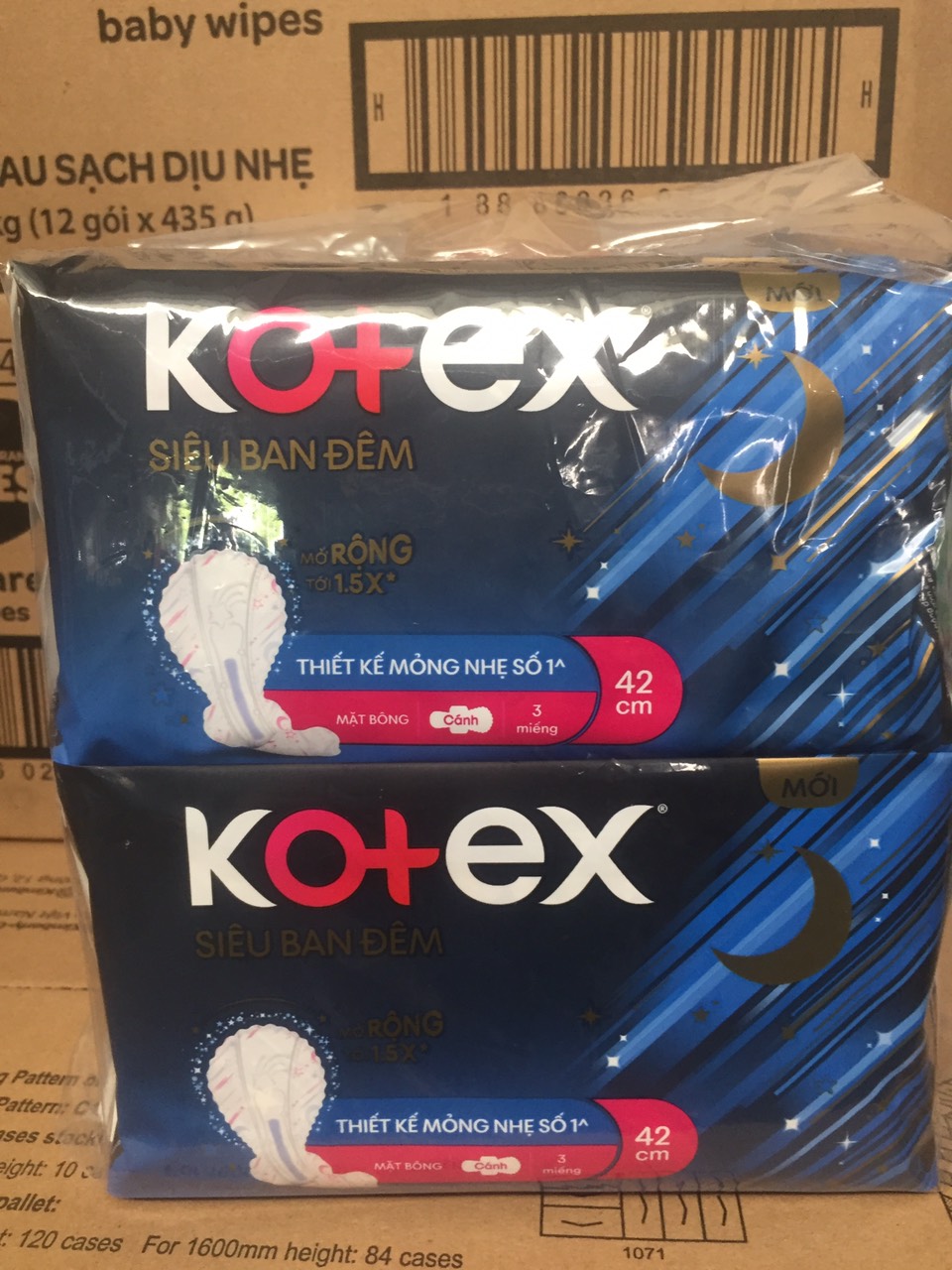 Combo 8 Gói Băng vệ sinh Kotex Siêu Ban Đêm 42cm siêu mỏng cánh 3 miếng- Mẫu mới