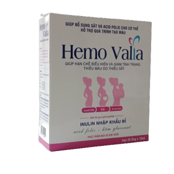 Ống uống bổ sung sắt và acid folic HEMO VALIA - Hộp 4 vỉ x 5 ống