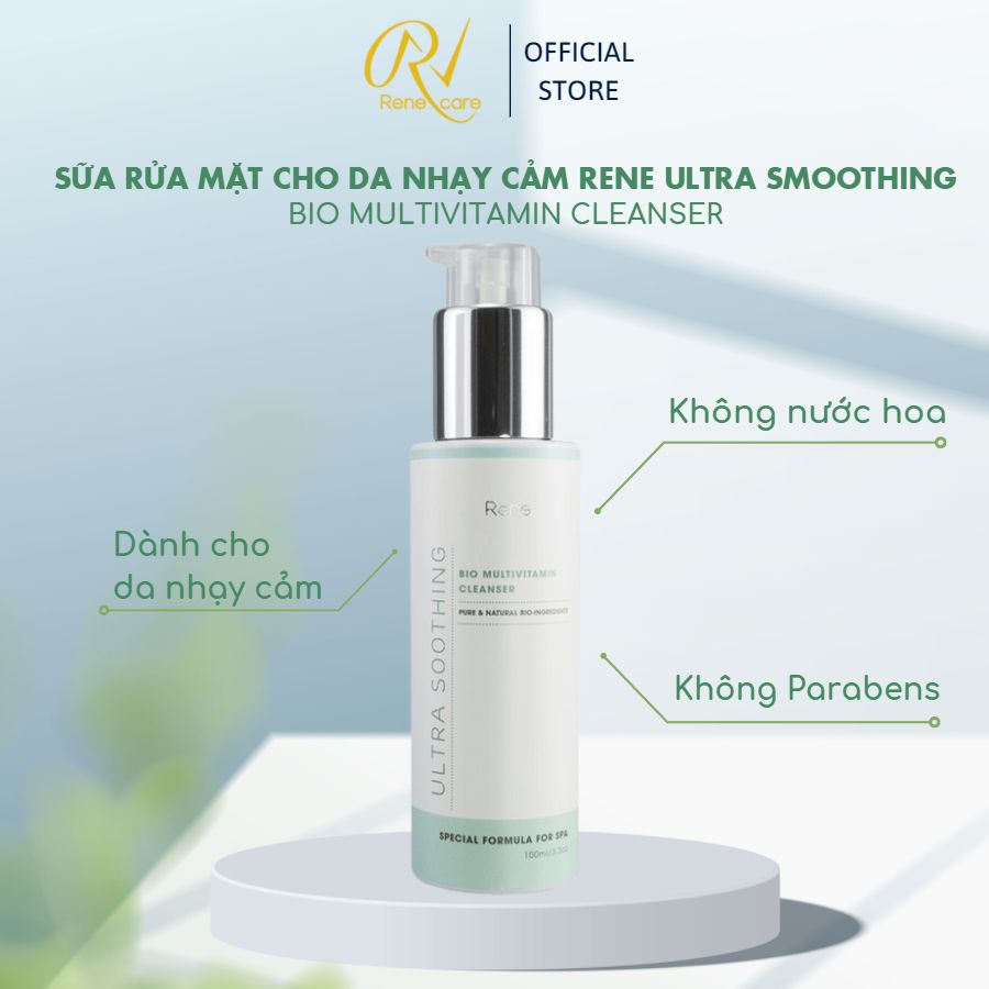 Sữa rửa mặt cho da nhạy cảm [Loại bỏ dầu, lớp trang điểm và bụi bẩn; Làm dịu vùng da đỏ, kích ứng; Duy trì hàng rào bảo vệ da] Rene Ultra Soothing Bio Multivitamin Cleanser 100ml - USA