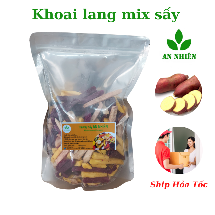 Mix 3 loại khoai môn khoai vàng, khoai tím sấy hàng nguyên An Nhiên gói 500g