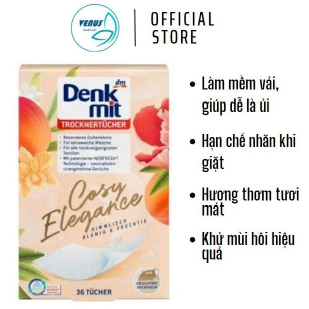 Giấy thơm quần áo Denkmit Trocknertucher Cosy Elegance hộp 36 miếng - Hàng nội địa Đức