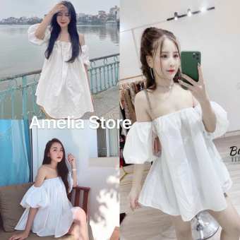 Áo trễ vai, áo trễ vai tay bồng, đầm trễ vai, đầm trễ vai tay bồng chất thô mêm thời trang hàn quốc, AMELIA, áo nữ, áo nữ kiểu, đầm nữ, đầm nữ xòe, đầm trễ vai babydoll, đầm trắng