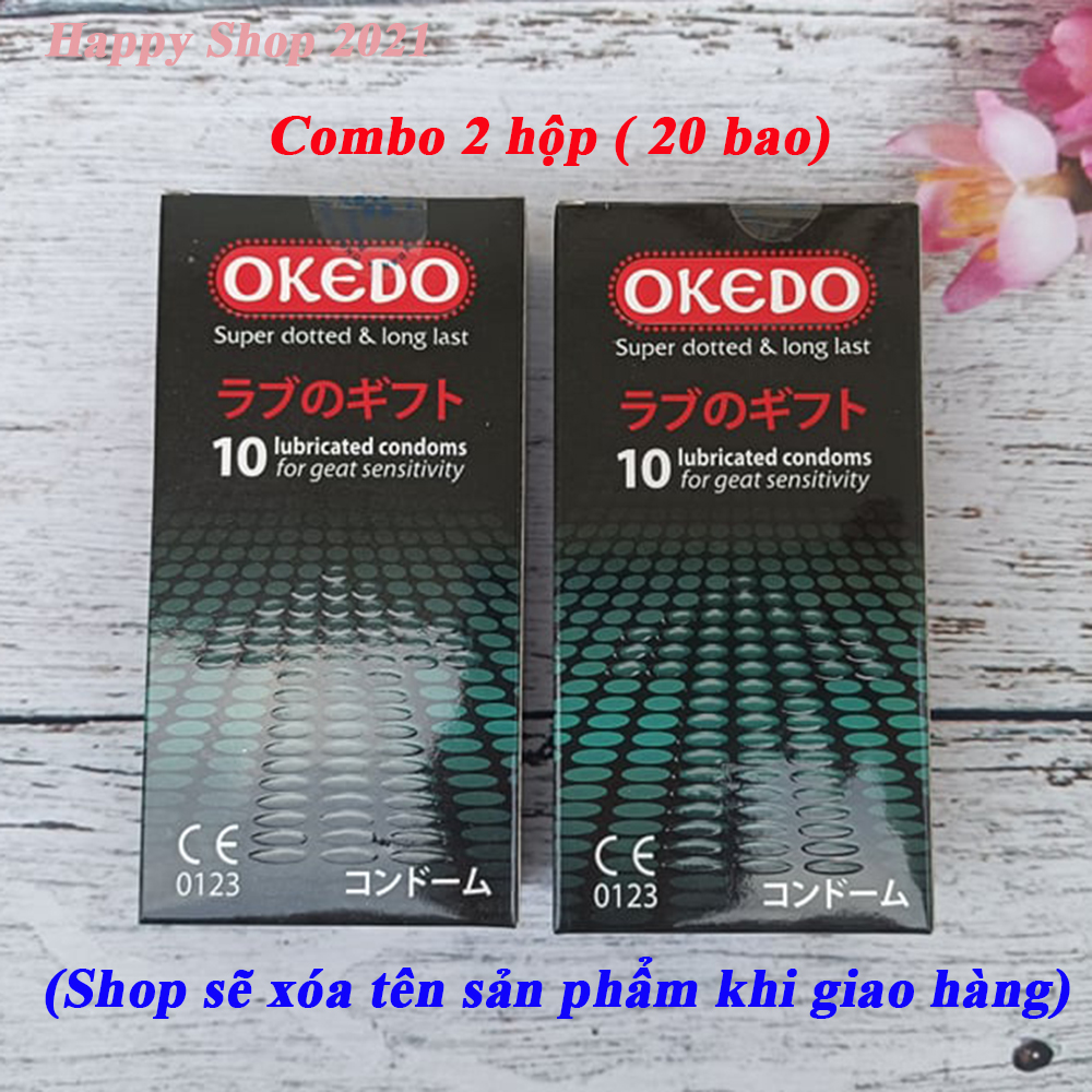 Combo 2 hộp bao cao su OKEDO hộp 10 bao - bao kéo dài thời gian - nhiều gai