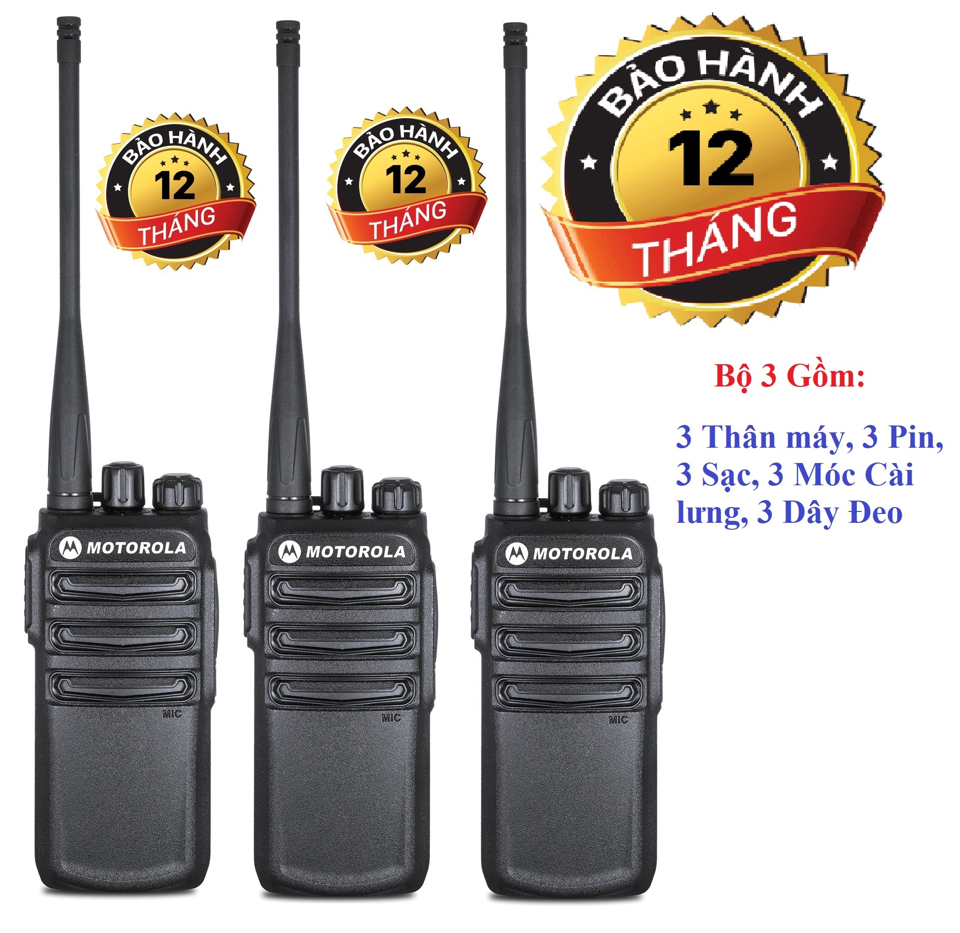 Bộ 3 Bộ đàm Motorola CP838 (Siêu bền, Loa chống từ tính, Pin dung lượng lớn, cự ly liên lạc xa)