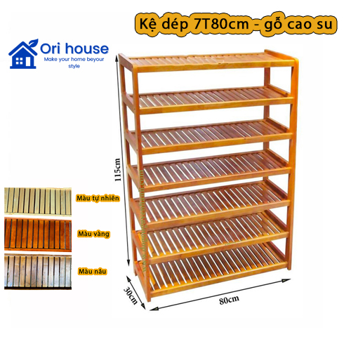 Kệ dép gỗ cao su 7 tầng ngang 80cm hàng lắp ráp - Ori House