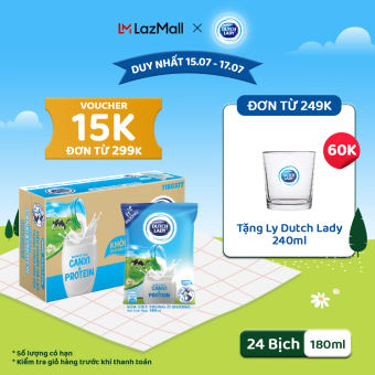 Thùng 24 Bịch Sữa Tươi Tiệt Trùng Ít Đường Dutch Lady Canxi & Protein 180ml (24x180ml)