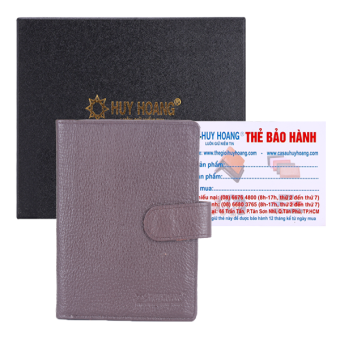 HK9109 - Ví đựng Passport  bấm nút màu nâu