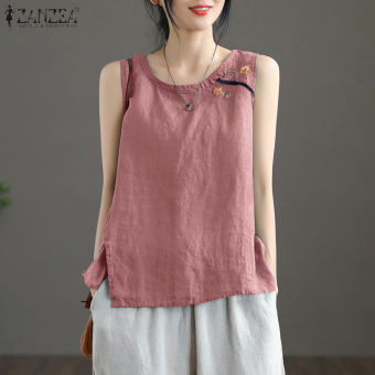 MOMONACO ZANZEA Muslimah Áo Ba Lỗ Cotton Cho Nữ Áo Sơ Mi Dáng Rộng Đi Biển Nghỉ Mát Áo Ba Lỗ Hoa Áo Ba Lỗ #8