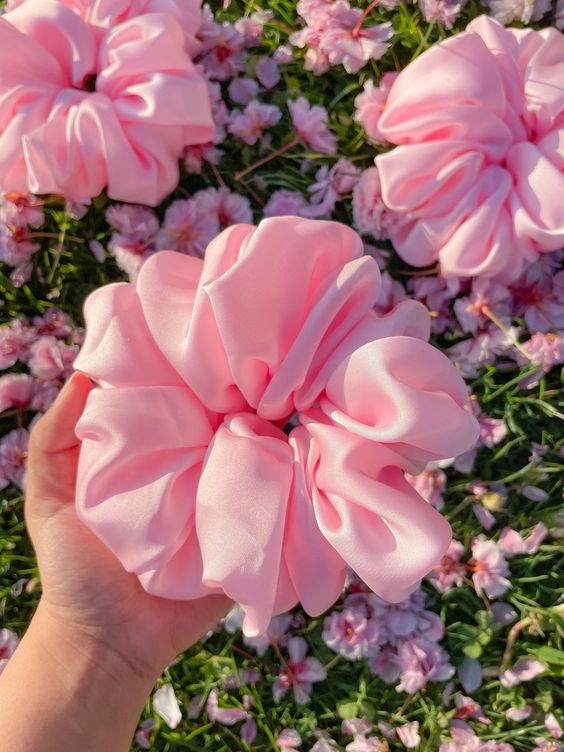Dây cột tóc vải scrunchies lụa cao cấp màu hồng pastel, hồng nhạt, nhiều size