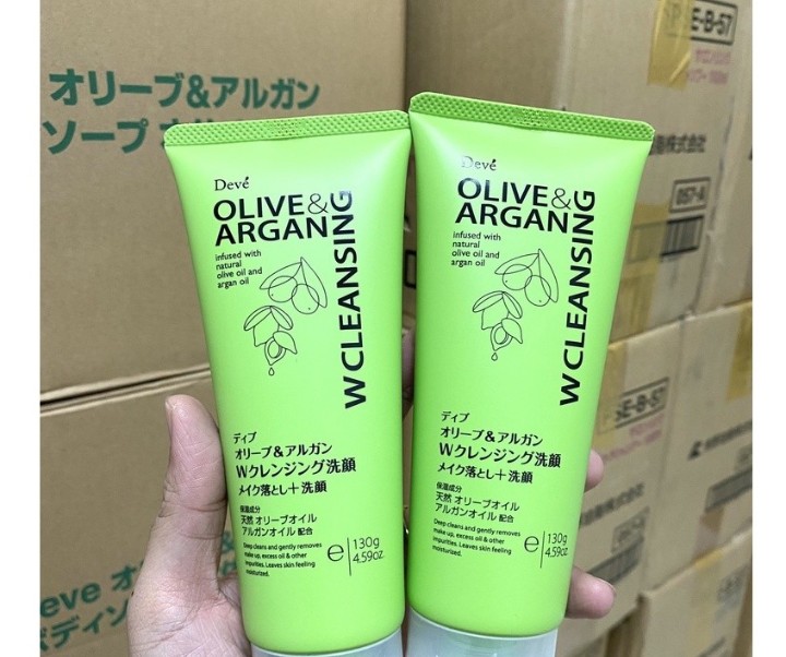 Sữa rửa mặt tẩy trang deve từ dầu olive & argan nhật bản 130g