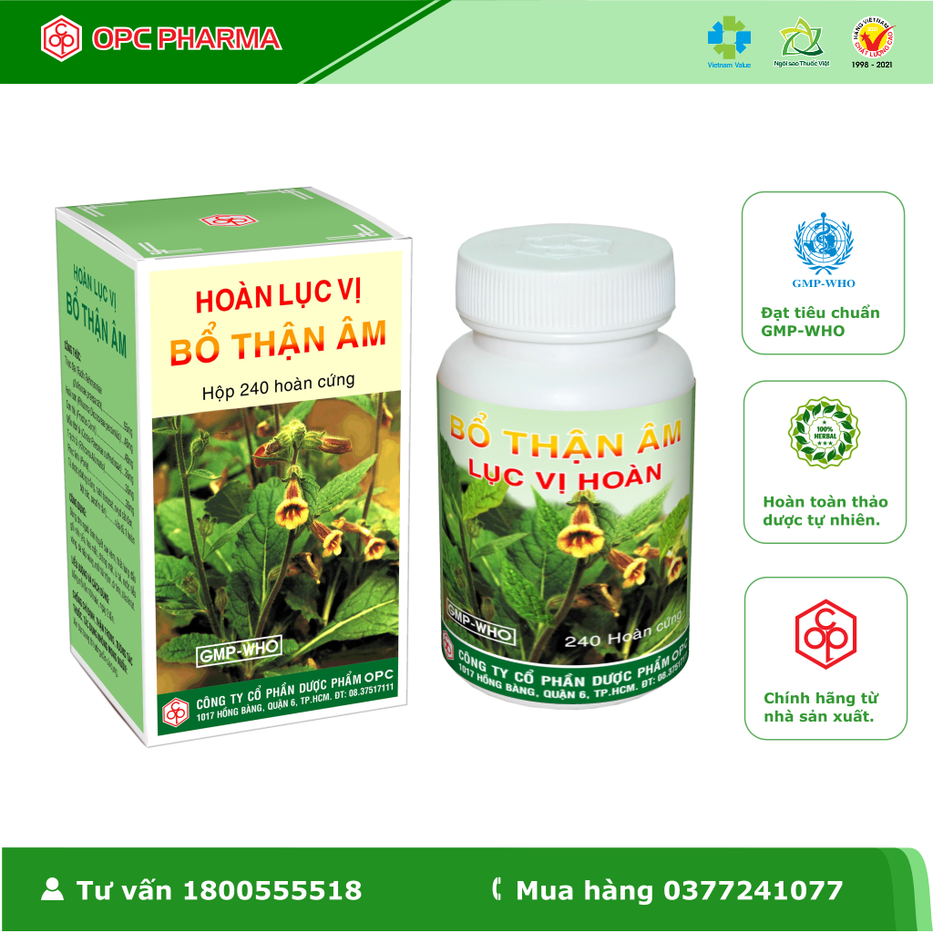 HOÀN LỤC VỊ BỔ THẬN ÂM OPC ( 240 Viên HC) - Dùng cho người tinh huyết suy kém, thắt lưng đầu gối mỏi yếu, hoa mắt, chóng mặt, ù tai - Hàng chính hãng OPC
