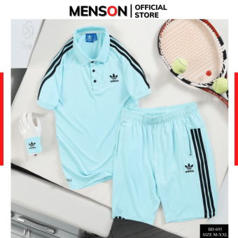 Bộ thể thao Adidas nam thun lạnh mùa hè Hàng Hiệu Menson MM695 Bộ quần áo nam thể thao cộc tay cao cấp mặc nhà 2023