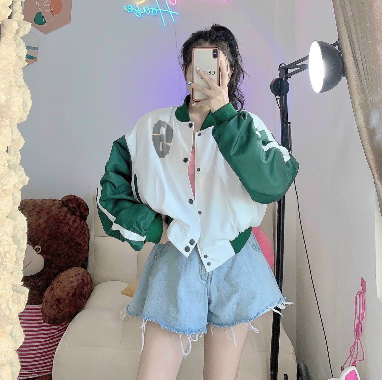 Áo khoác dù kiểu bomber nữ kiểu cartop phối màu trẻ trung, in hình chữ s, vải dù 2 lớp mẫu hot trend