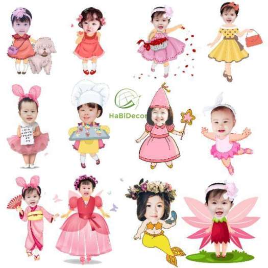 Hot-selling household goods Thiết kế hình Chibi trang trí tiệc sinh nhật happy birthday thôi nôi đầy tháng theo yêu cầu cho bé trai bé gái TK01