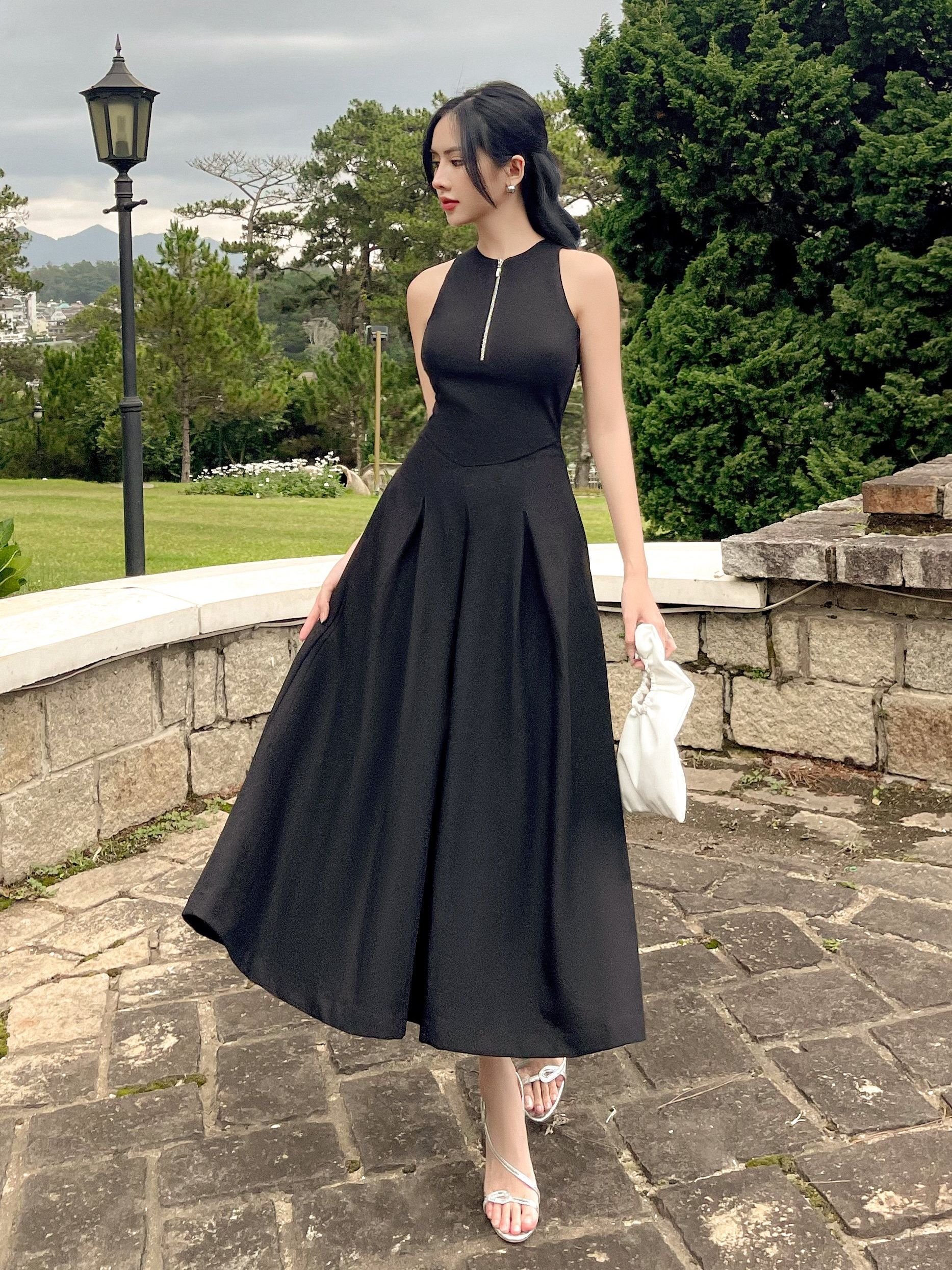 Đầm dây kéo dáng dài nhún ly , Peace House Clothing