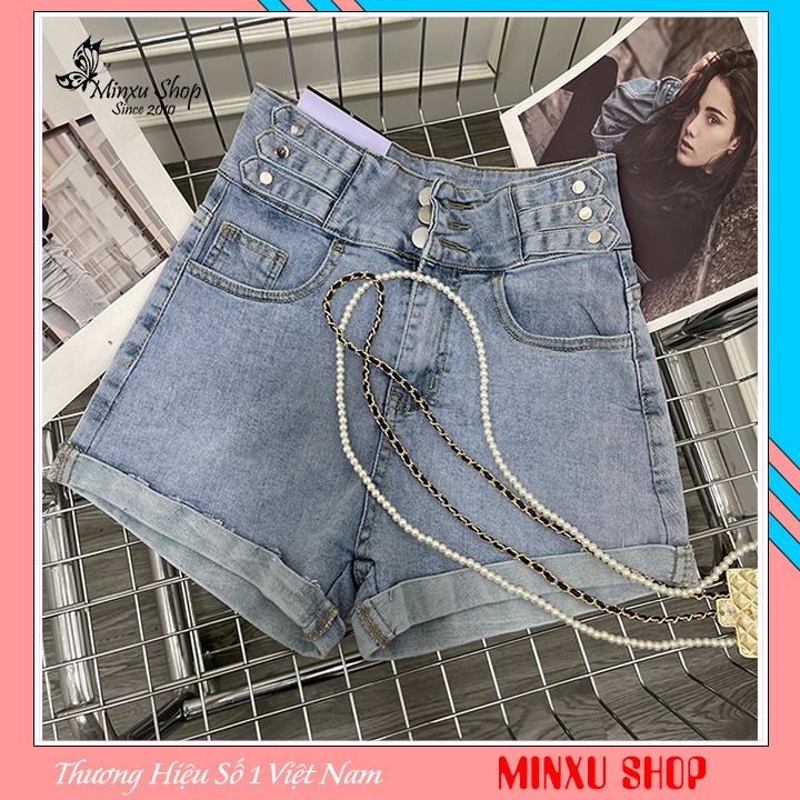 Quần sooc bò nữ cạp cao, quần shorts jeans Quảng Châu 3 cúc cá tính phong cách Hàn Quốc mã Q6632