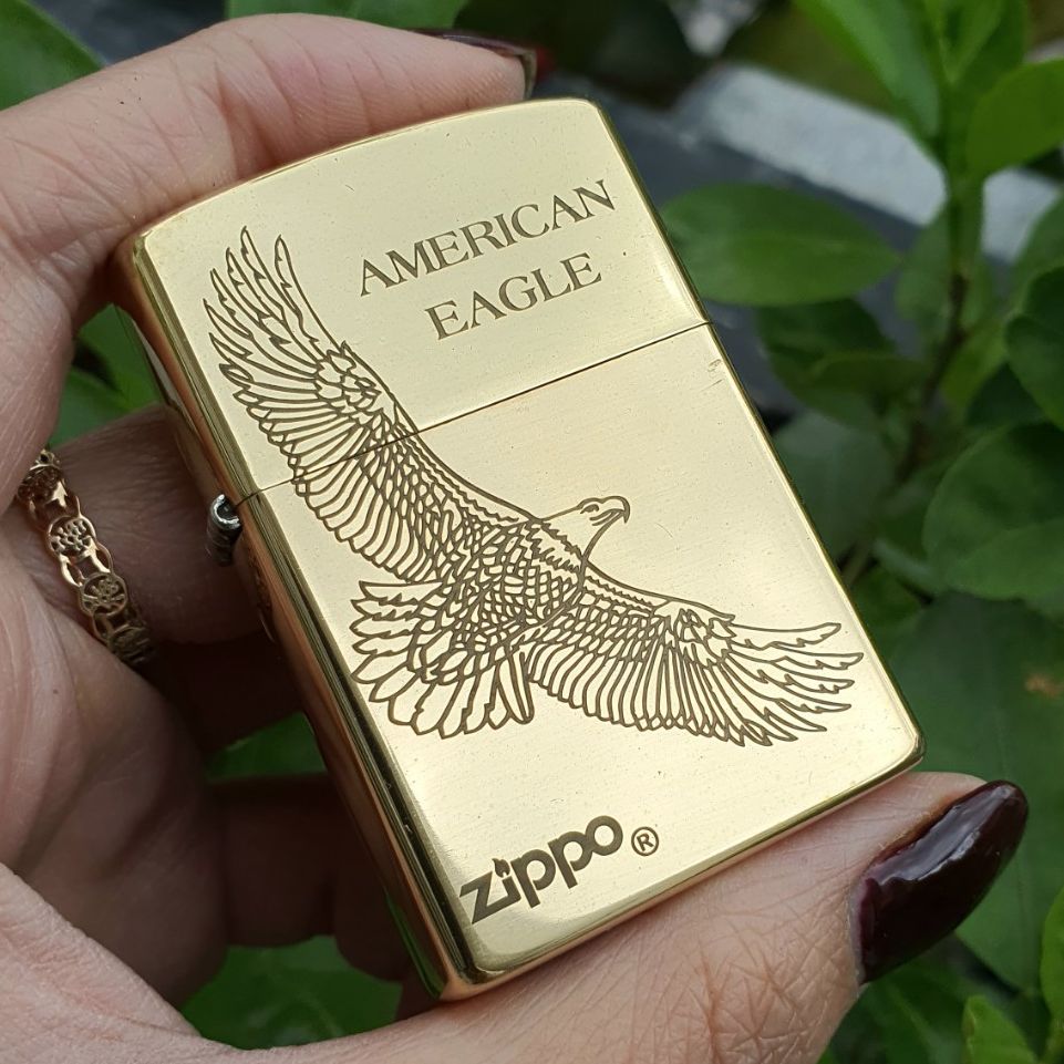 Bật Lửa Zippo Mỹ American Eagle Biểu Tượng Chim Ưng Đồng Nguyên Khối ( Tặng Kèm Combo Đá Bấc Xịn) ( 