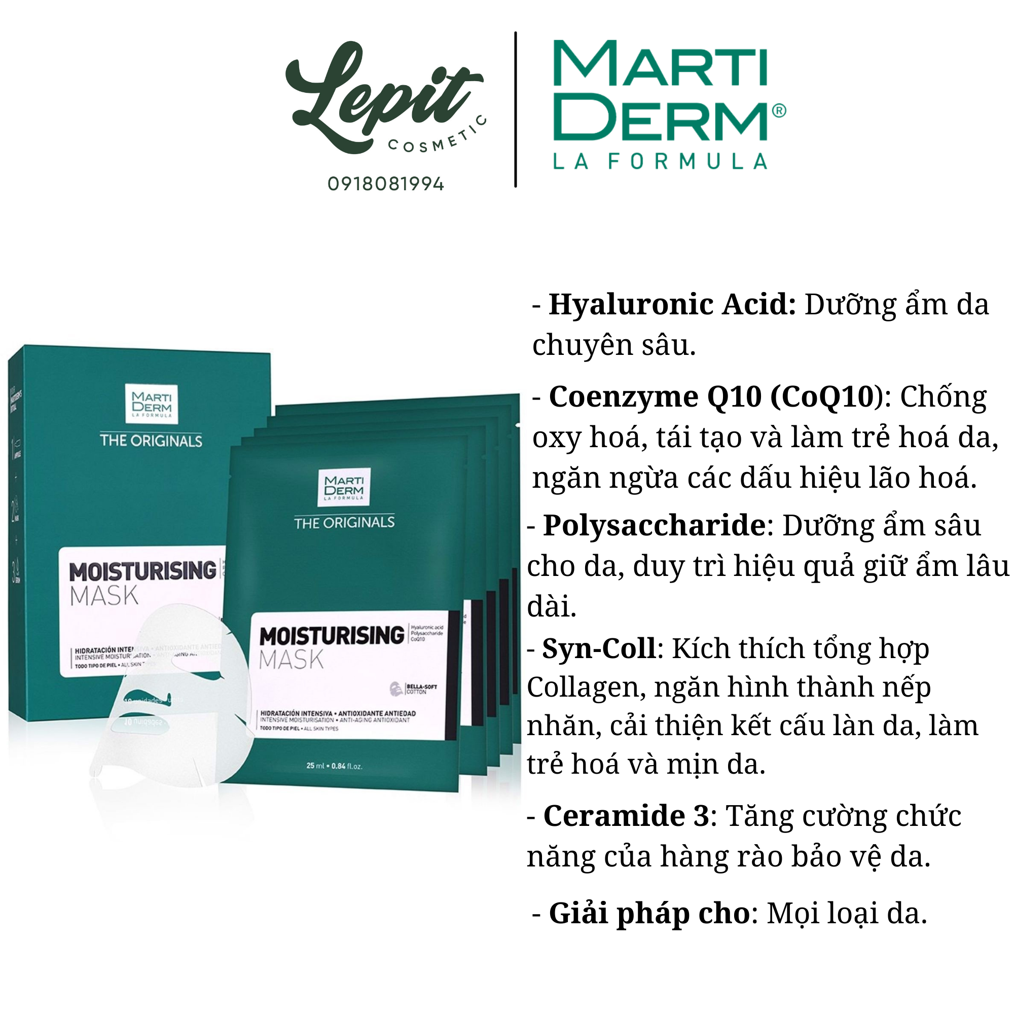 [ Lepit Cosmetic ] Mặt Nạ Dưỡng Ẩm Chống Lão Hoá Martiderm The Originals Moisturising Mask
