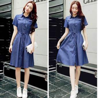 ĐẦM JEAN XOÈ EO DÂY RÚT