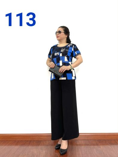 Thời Trang Nữ Trung Niên - Bộ Đồ Trung Niên 2021 - Áo lụa ( mặt sau cotton) phối quần đũi lụa Ống Rộng cực đẹp dành cho quý bà U50 - U60 - U70 - Tuấn Tú Store