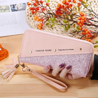 Ví nữ cầm tay thời trang xẻ xéo kim tuyến phủ keo trơn Shalla