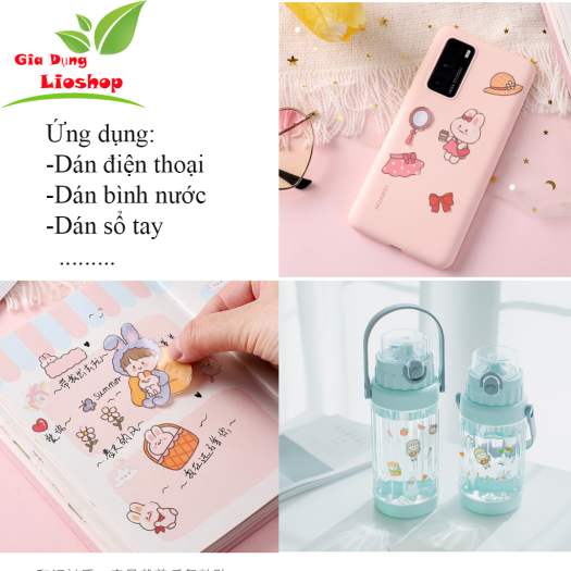 Bộ 4 Tấm Sticker Hình Dán, Nhãn Dán Cute Trang Trí Các Loại Sổ Tay, Bình Nước Và Vỏ Điện Thoại