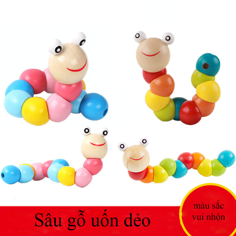 Đồ Chơi Sâu Gỗ Uốn Dẻo Bằng Gỗ Sâu Gỗ Đồ Chơi Giúp Bé Phát Triển Kĩ Năng Nghe Nhìn Và Đôi Bàn Tay Khéo Léo, Nhận Biết Màu Sắc