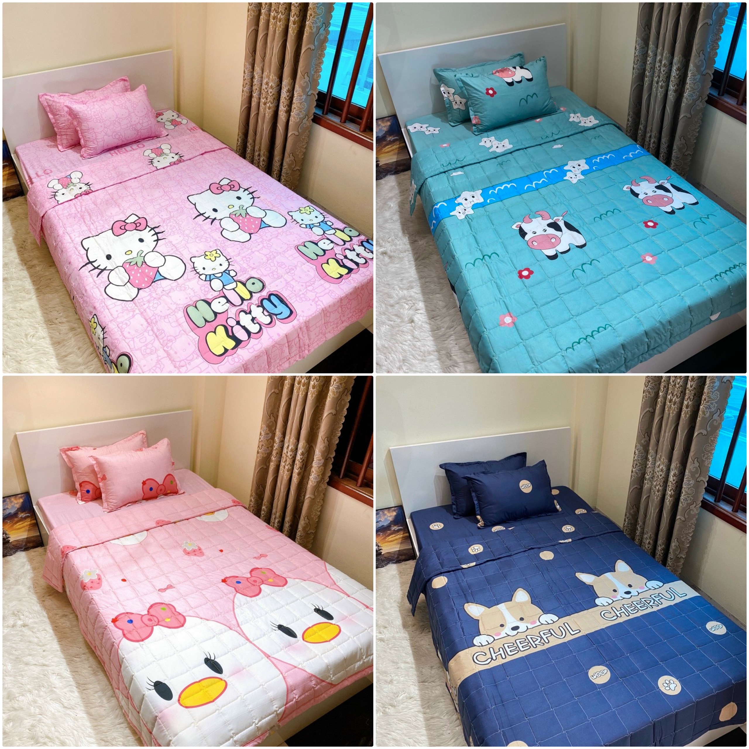 Bộ chăn ga gối cotton poly combo 5 món nvc bedding đủ kích thước 1m2 , 1m4 , 1m6 , 1m8 , 2m , 2m2