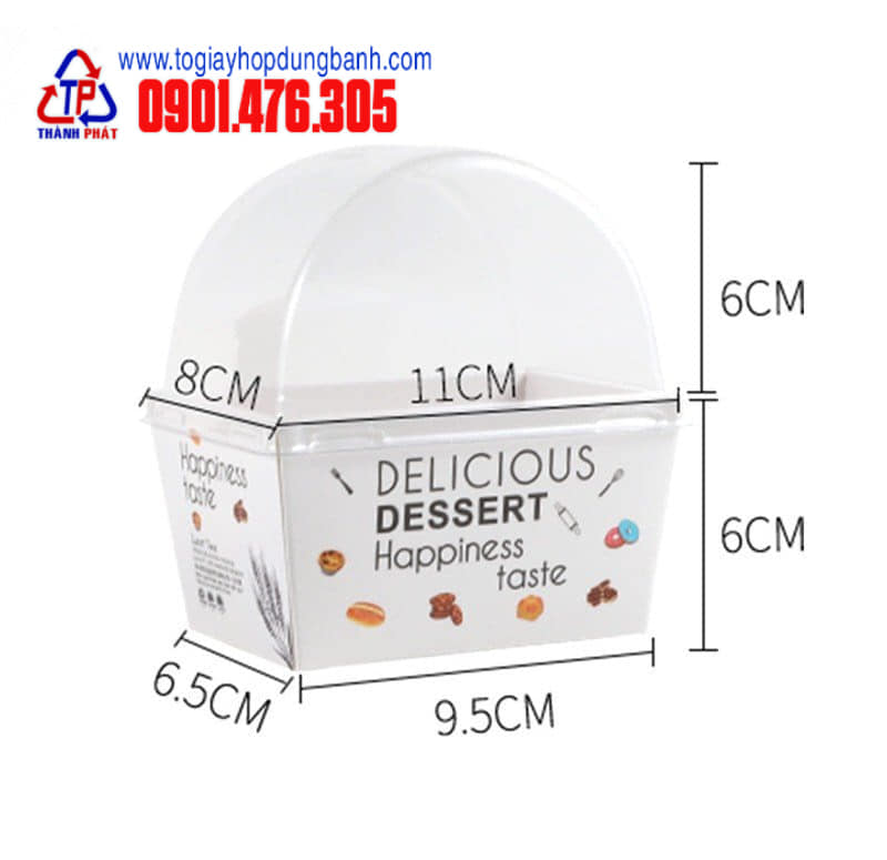50 Hộp giấy nắp cầu Delicious Dessert đựng bánh su kem, hamburger, sandwich, cookie, biscuit, su que