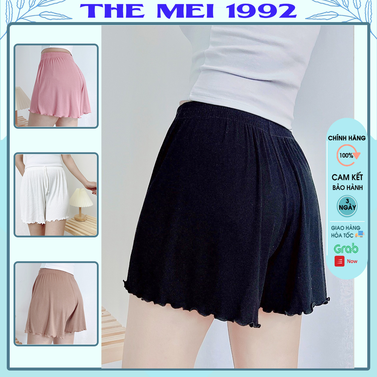 Quần đùi nữ The Mei 1992 - Quần short nữ len tăm, quần short nữ, quần đùi vải nữ, quần đùi thể thao nữ, quần sọt nữ, quần đùi nữ mặc nhà, quần đùi nữ chất mát mịn cạp chun gấu kèm viền siêu xinh