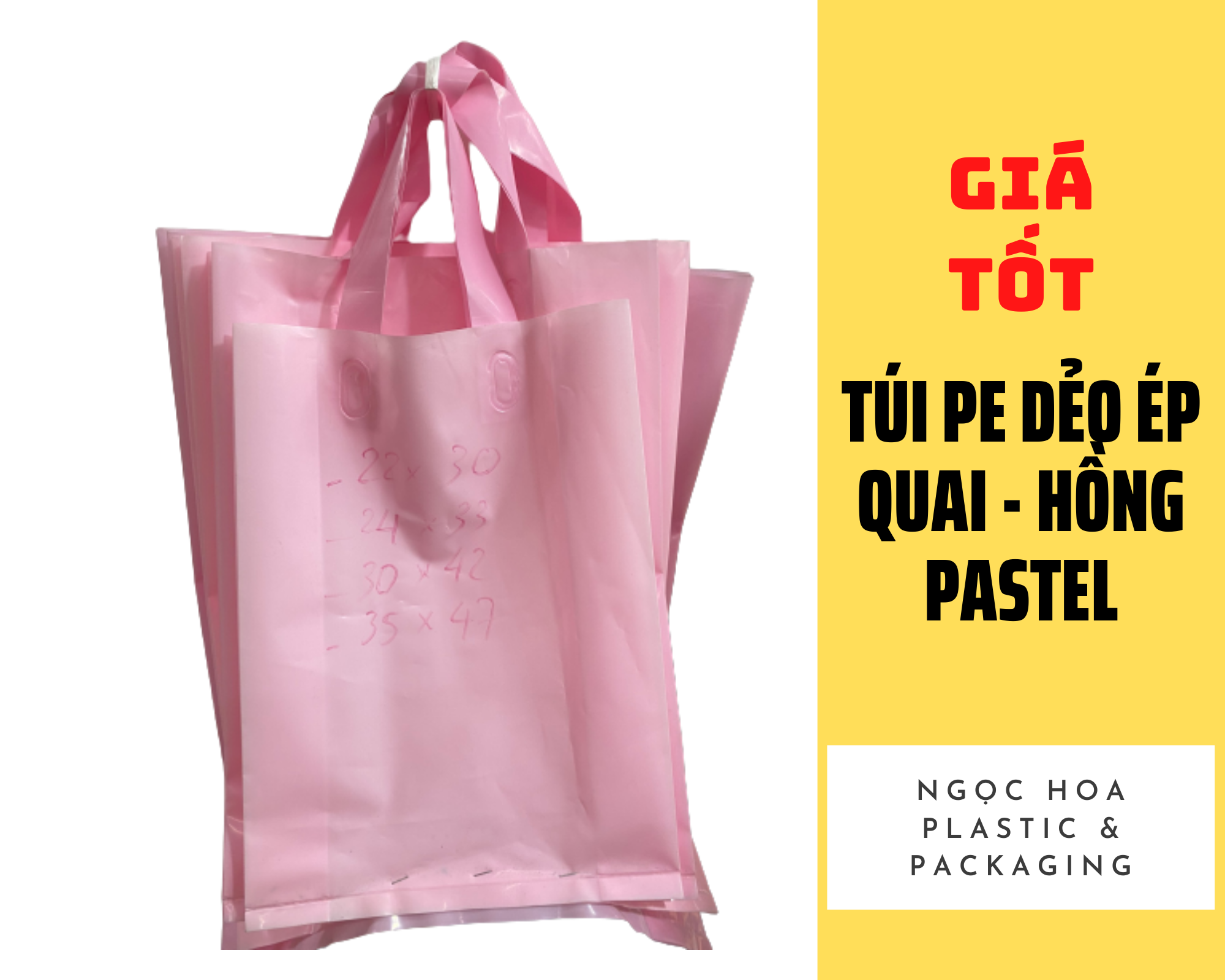 1 KG - Túi nilong PE dẻo ép quai, túi Hồng Pastel quai xách dầy chắc chắn