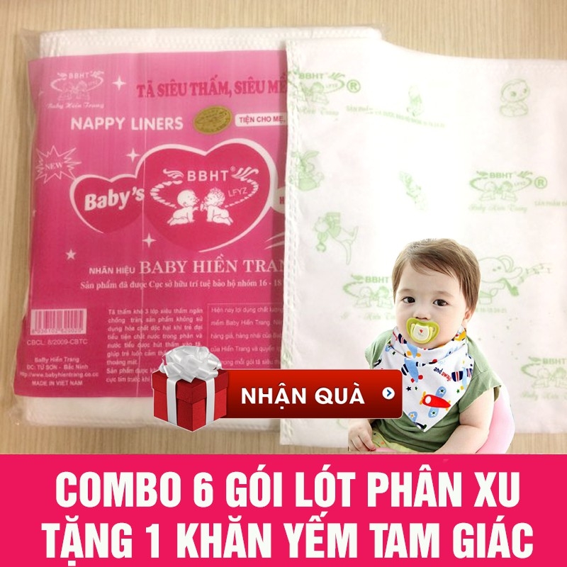 6 Gói lót phân su tặng 1 khăn yếm