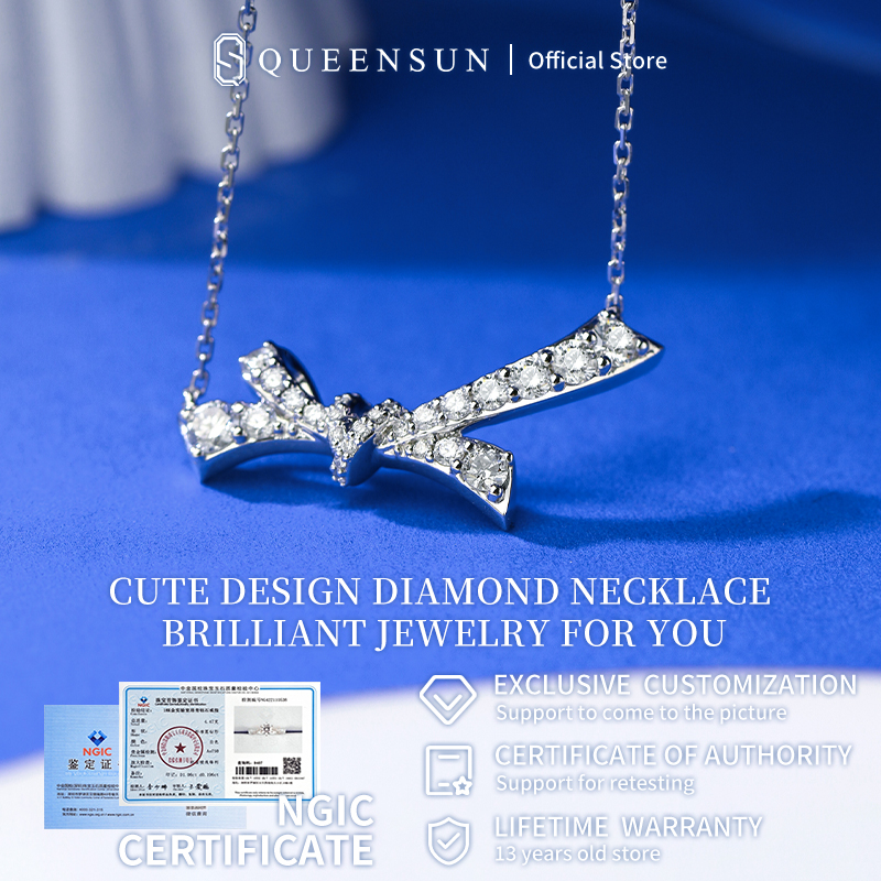 Queensun Platinum Butterfly Love Knot Necklace Lab Grown Diamond  necklaces,Butterfly Love Knot Necklace, custom necklaces蝴蝶爱意结钻石项链/necklace pendant/necklace women/korean style necklace/Custom necklace/minimalist pendant