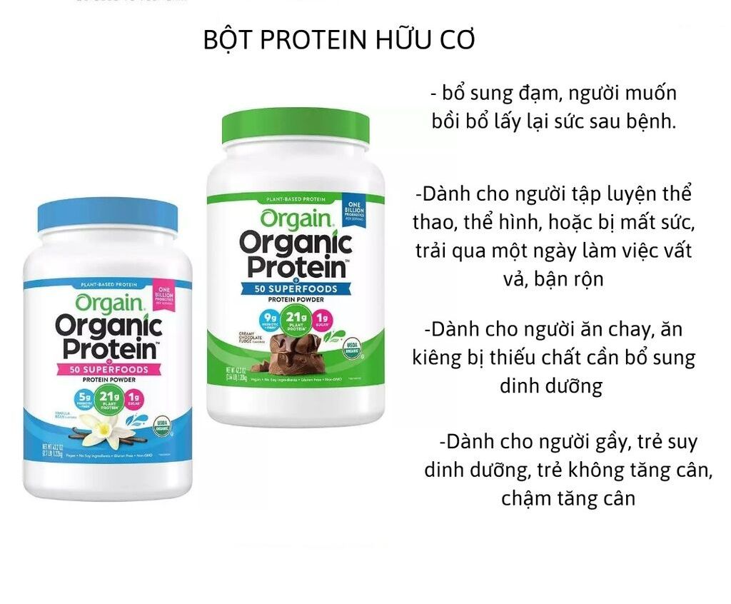 Bột Ngũ Cốc PROTEIN hữu cơ Orgain ORGAINIC PROTEIN POWDER 50 SUPERFOODS hộp 1,2kg của Mỹ