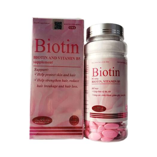 Viên uống bổ sung Biotin Vitamin B5 giúp bảo vệ da chăm sóc tóc Rostex Hộp 60 viên - Rostex