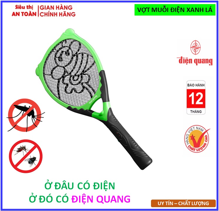 Vợt muỗi Điện Quang ĐQ EMR03 BLG ( Đen - xanh lá ) chống cháy, chống nóng chảy, tuổi bền cao - BẢO HÀNH CHÍNH HÃNG TOÀN QUỐC