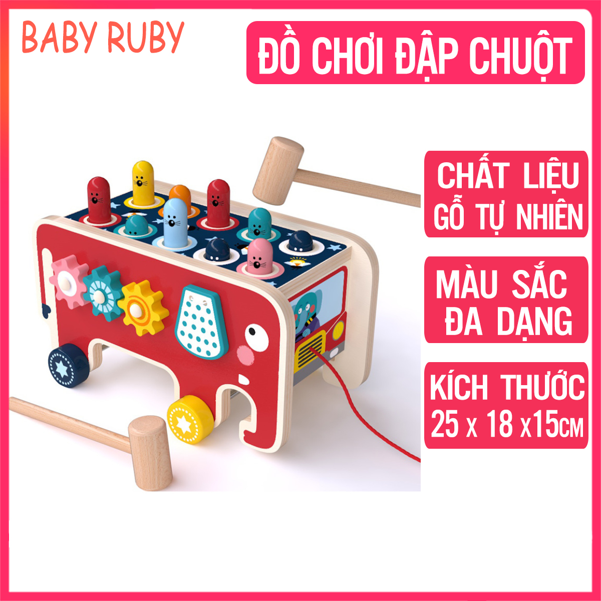 Đồ Chơi Đập Chuột Cho Bé - Chất Liệu Gỗ An Toàn, Nhanh Tay Nhanh Mắt - Đồ chơi đập thú cho bé, đồ chơi đập chuột gỗ, bộ đập chuột cho bé - Baby Ruby