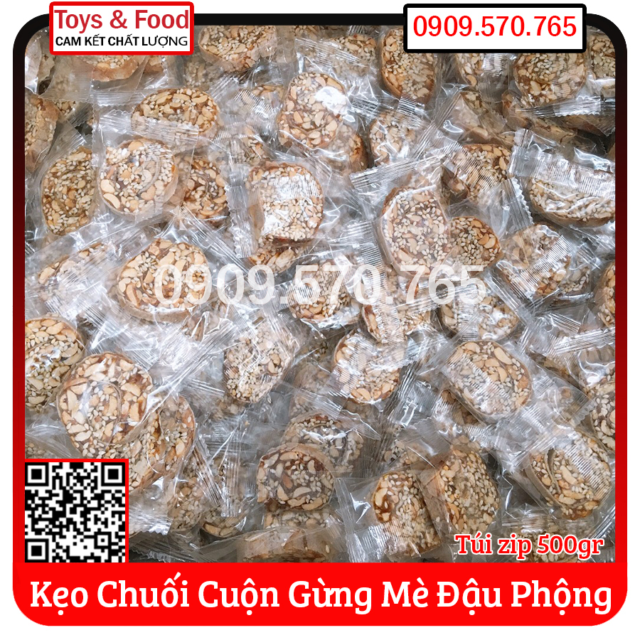 Kẹo chuối cuộn gừng mè đậu phộng - túi zip 500gr