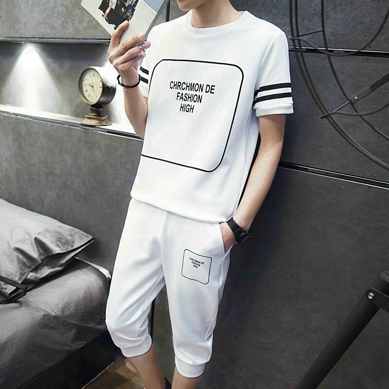 Set bộ nam chất vải thun cotton thâm hút, áo thun nam tay ngắn sọc, quần lững nam hai màu trắng, đen, bộ thun nam mặc đi chơi, set thun lững nam mặc ở nhà thoải mái - đt