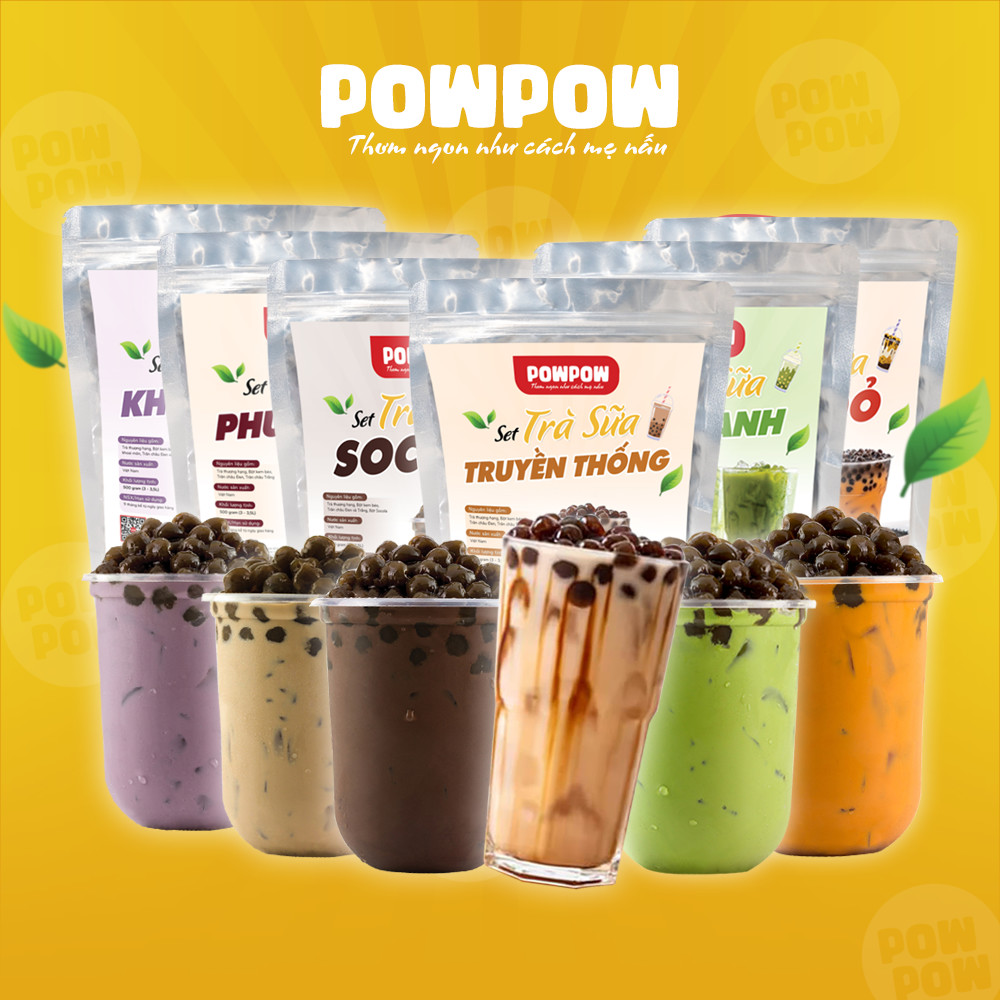 Set nguyên liệu pha trà sữa trân châu tự nấu Phúc Long Thái Xanh Thái Đỏ POWPOW nấu được 15 - 20 ly