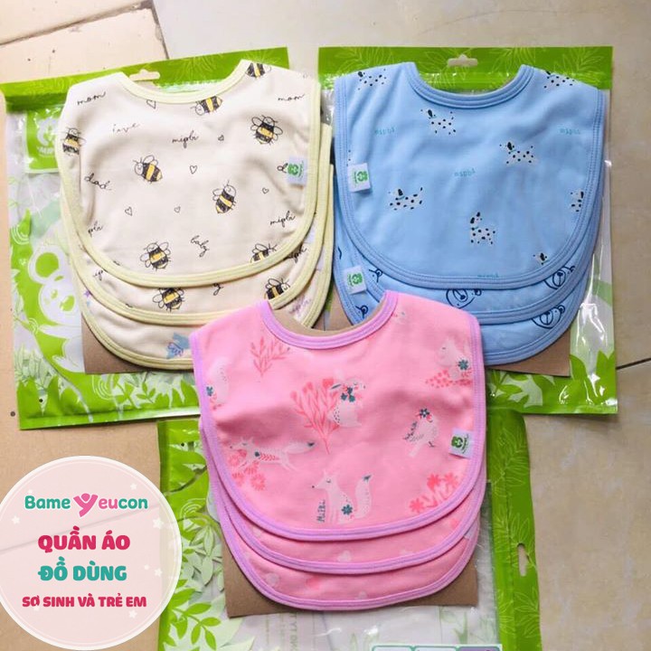 Bộ 3 yếm tròn bấm cúc Mipbi cotton cao cấp cho bé