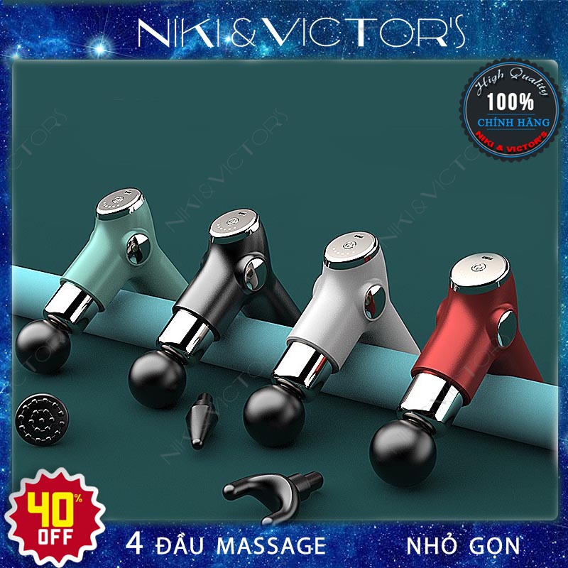 Máy Massage Cầm Tay Fascial Gun  Súng Massage Toàn Thân 4 Đầu Đa Năng