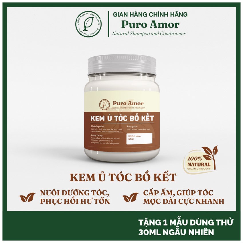 Kem ủ tóc phục hồi hư tổn bồ kết hũ 250ml KUBK01 Puro Amor