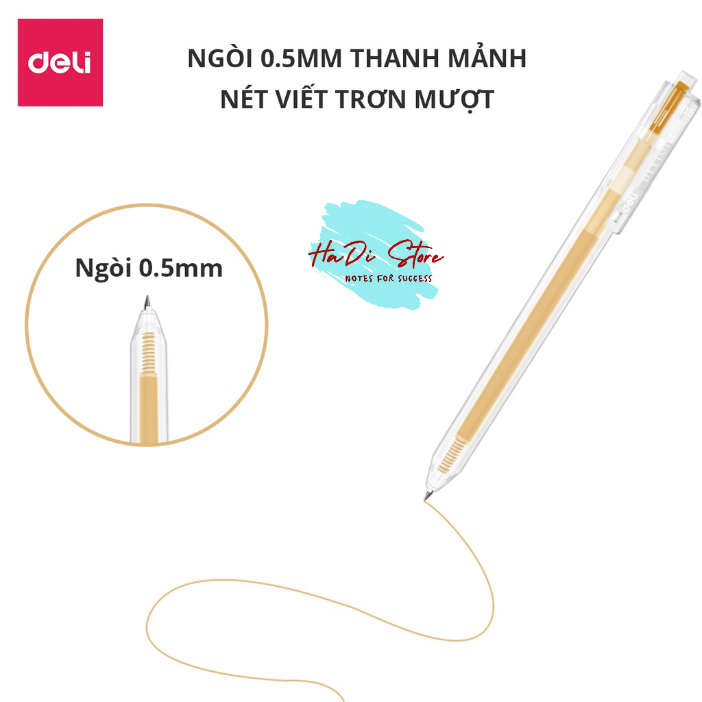 Bút bi bấm mực gel nhiều màu nét 0.5mm DELI nhanh khô viết trơn tru đều màu (Mã SP:Deli-B-EG118)