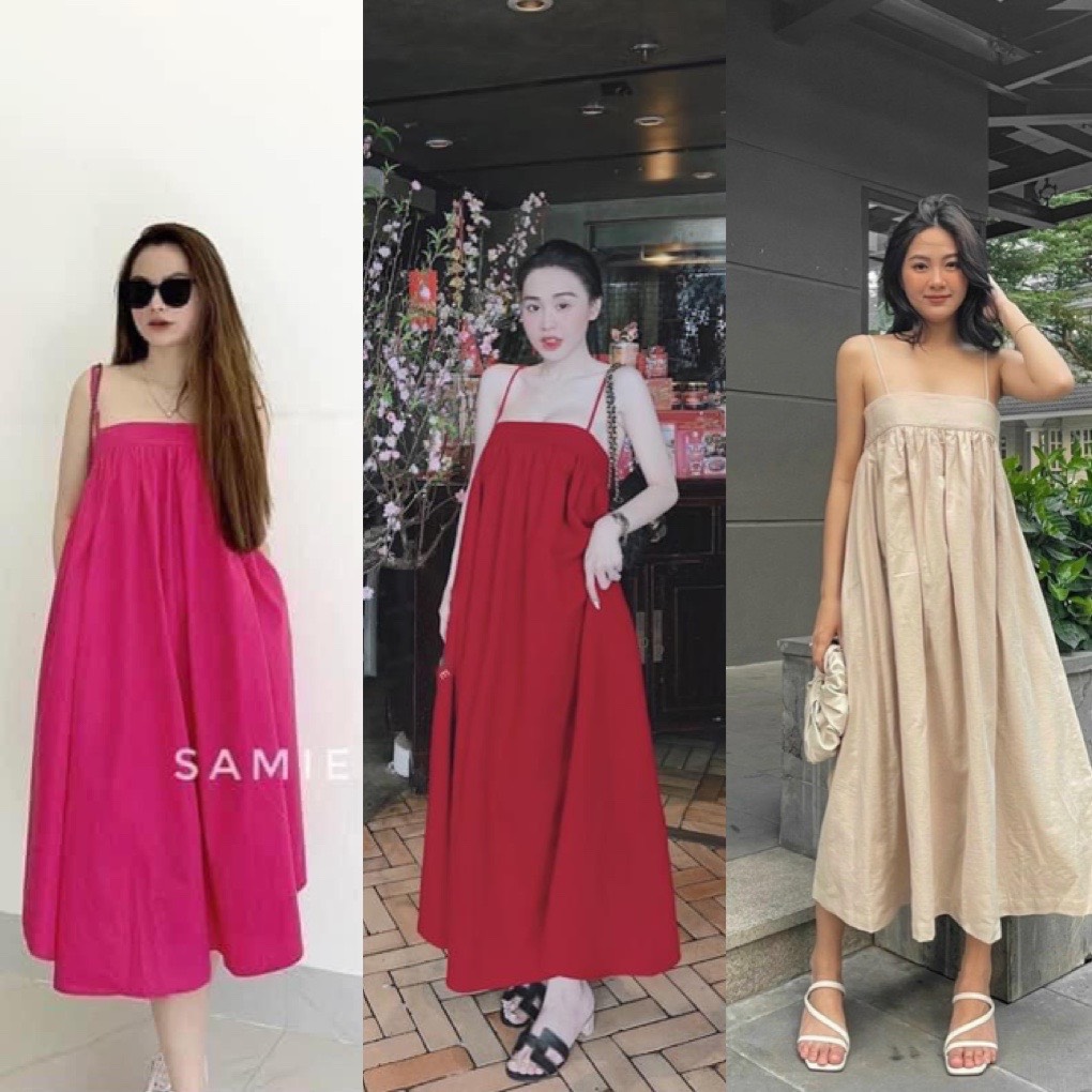 Đầm Maxy - Váy Cami 2 Dây Cúp Ngực Chất Đũi Lụa - Hàng Đẹp Form Rộng Dưới 68kg