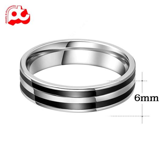 Nhẫn nam inox thời trang kiểu 2 sọc đen bảng 6mm shopquare màu đen trắng cách điệu thép không gỉ ABNNA14