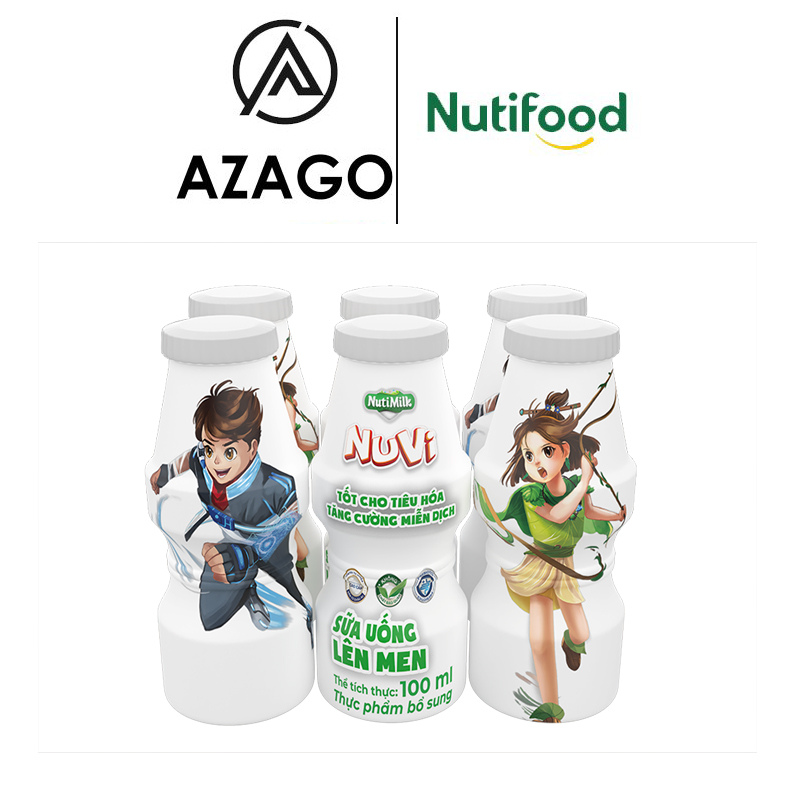 Lốc 6 hộp NuVi Sữa Chua Uống Lên Men Chai 100ml L6.SCUMS100AZ- Thương hiệu NUTIFOOD - AZAGO 