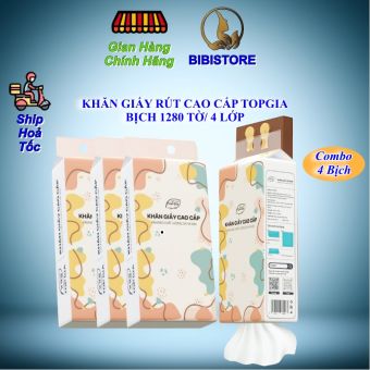 Khăn Giấy TOPGIA Đa Sắc, Giấy Rút Treo Tường Bịch 1280 Tờ 4 Lớp (BIBISTORE TB)